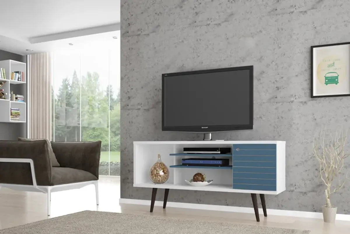 Liberty Medium TV Stand in White and Blue