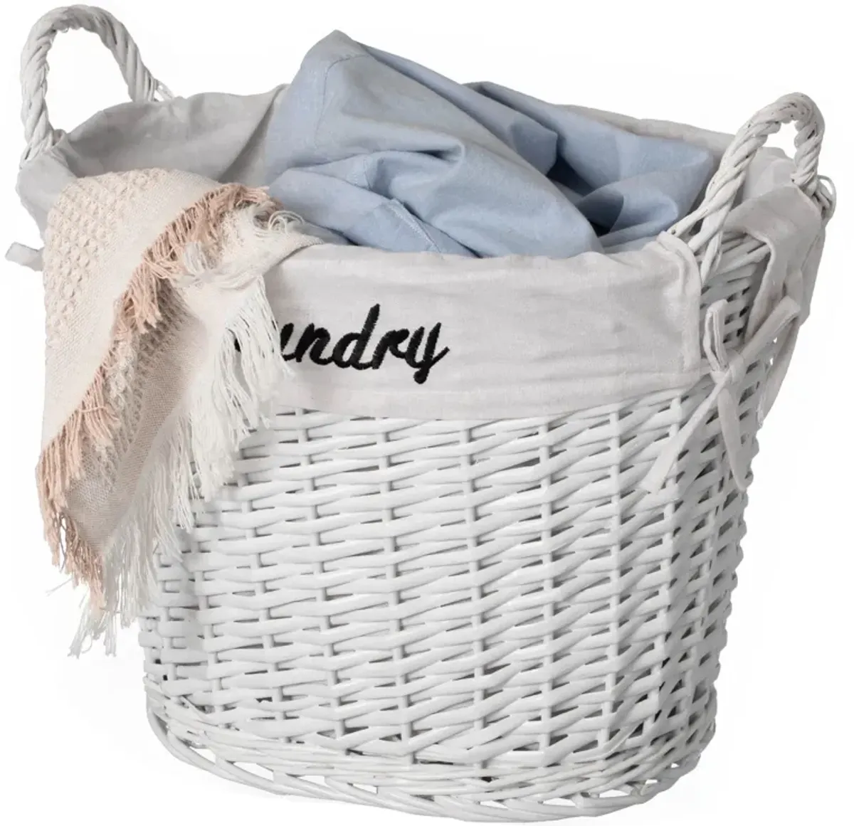 Wickerwise Handwoven Laundry Basket with Liner & Handles - Boho Decorative Storage Hamper for Clothes Blankets Pillows and Towels - Ideal for Laundry Room Bathroom Bedroom and Living Room, Brown