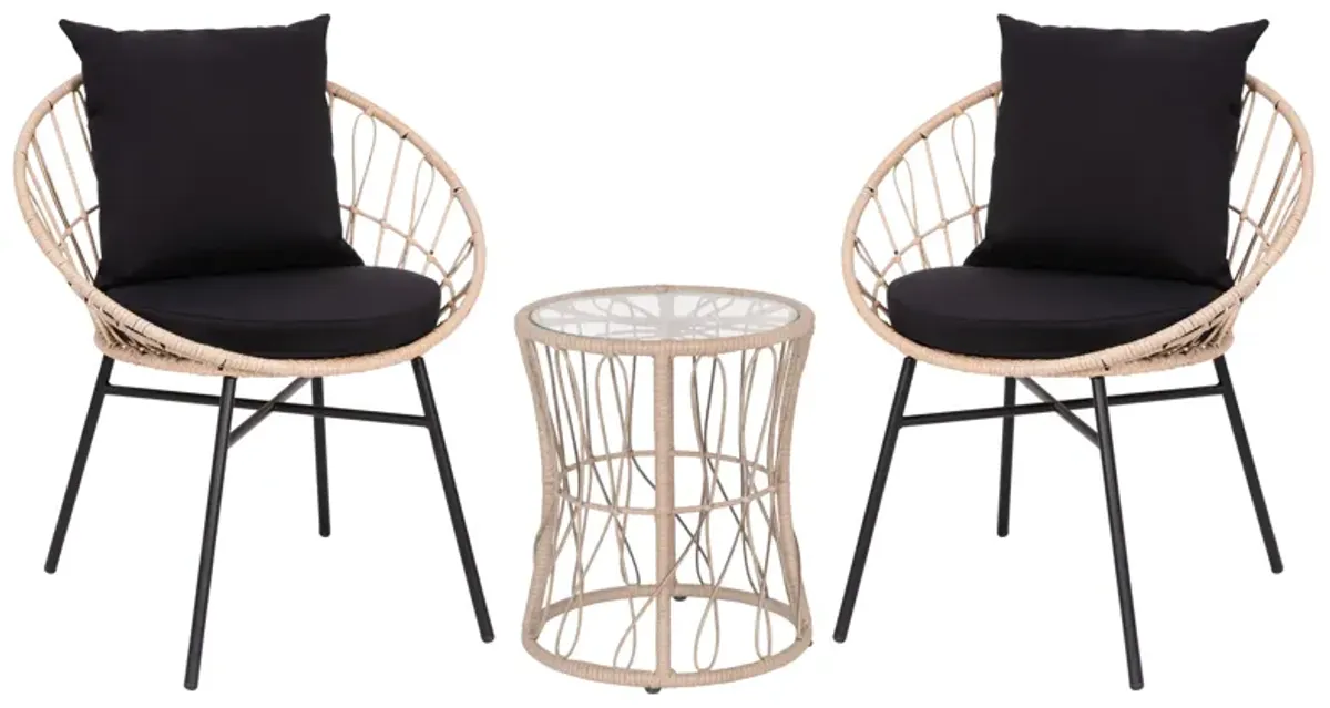 3 PC Tan/Light Gray Rattan Set