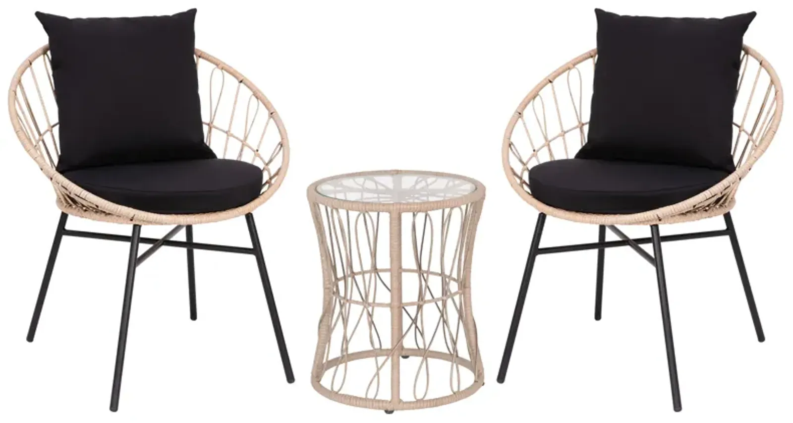 3 PC Tan/Light Gray Rattan Set