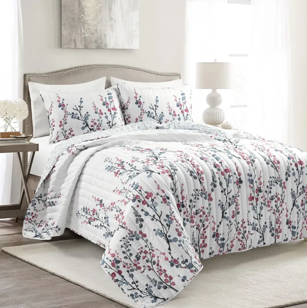 Mirabelle Watercolor Floral Reversible Quilt 3Pc Set