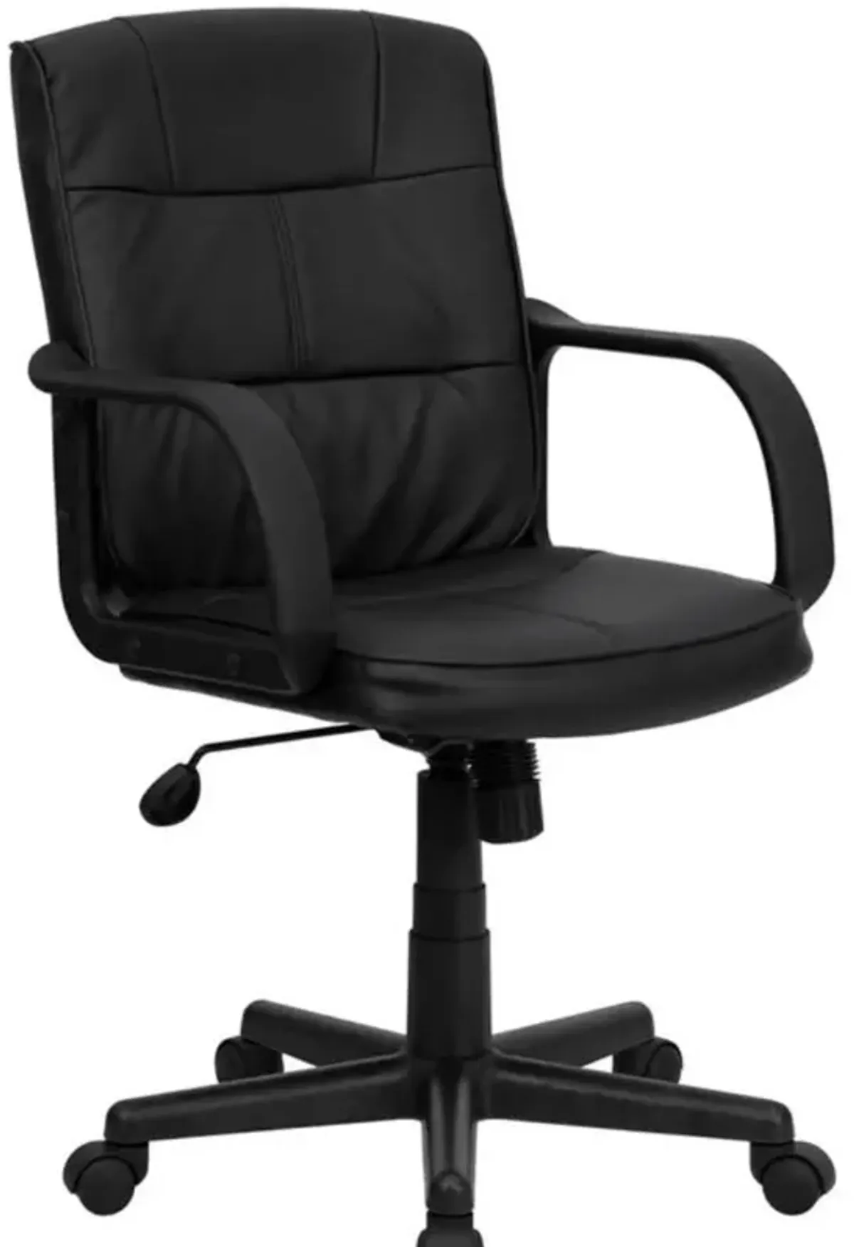 Black Mid-Back Polyurethane & Leather Office Chair with Nylon Arms