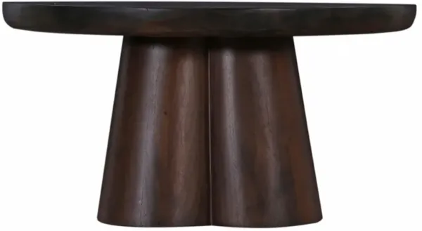 Dex Coffee Table, 31 Inch Round Top, Sculpture Pedestal Base, Walnut Brown - Benzara