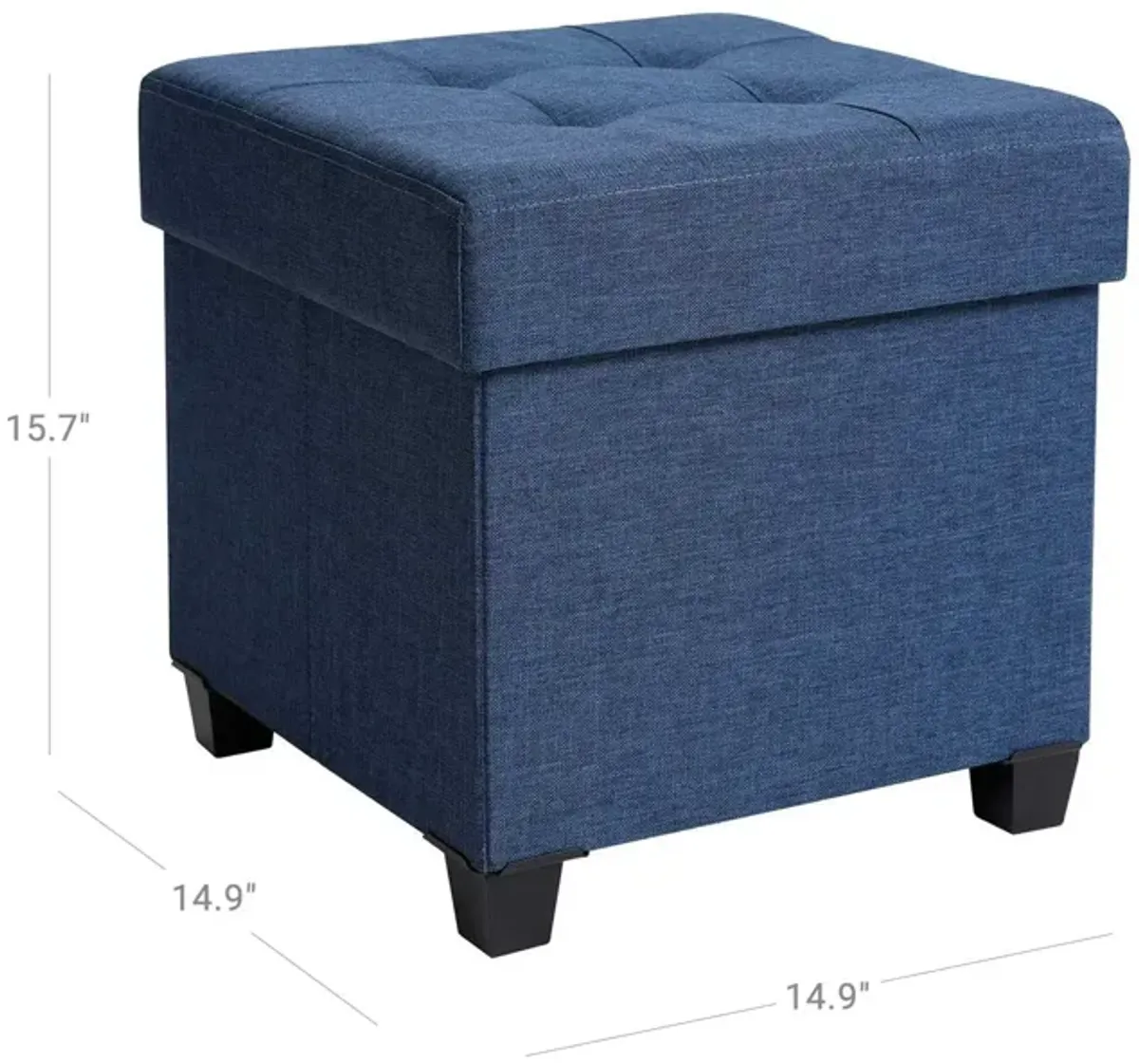 Collapsible Cube Storage Ottoman Foot Stool with Wooden Feet and Lid - Comfortable Seat with Soft Padding