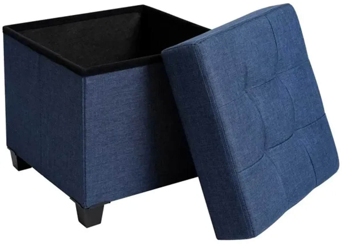 Collapsible Cube Storage Ottoman Foot Stool with Wooden Feet and Lid - Comfortable Seat with Soft Padding