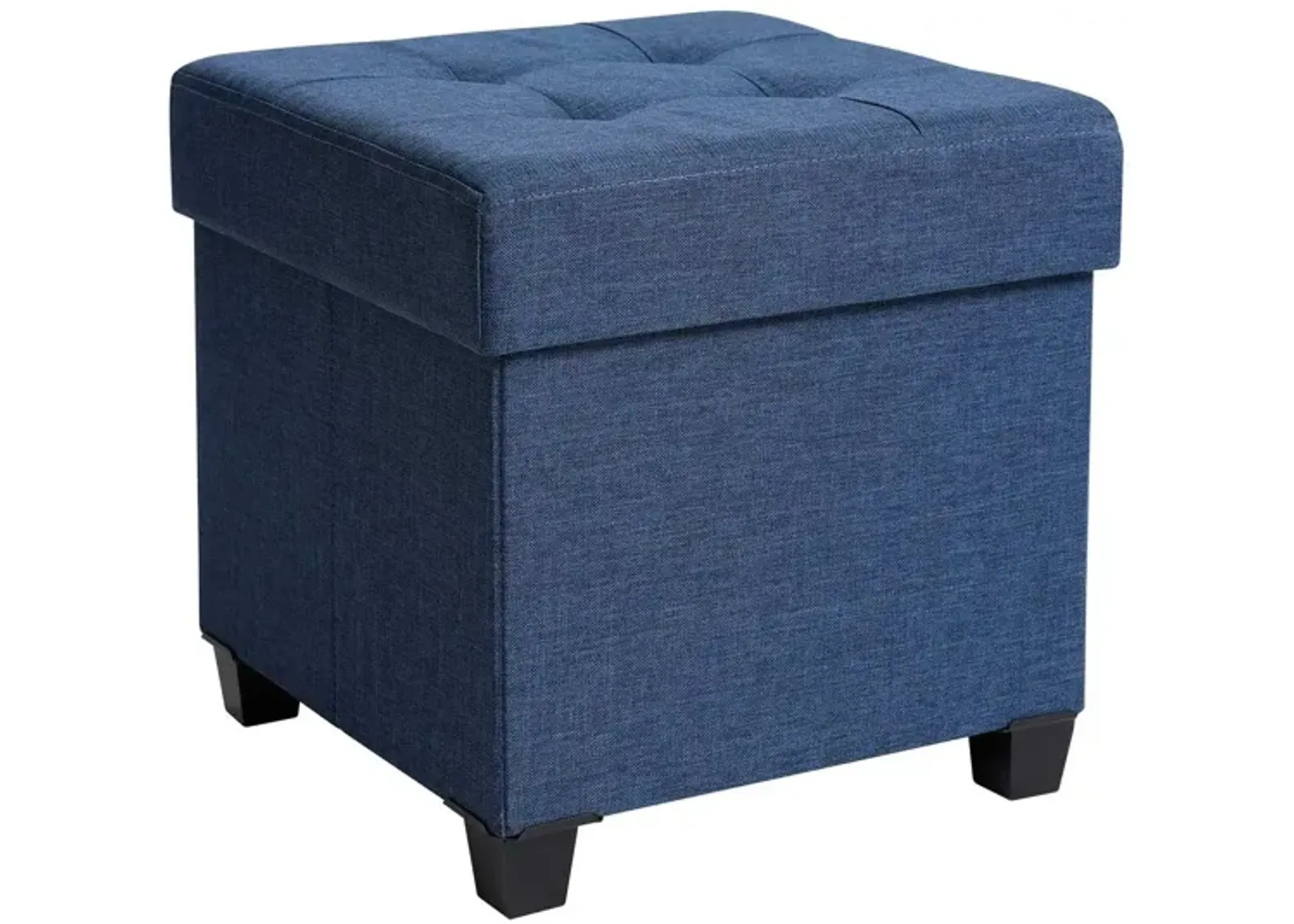 Collapsible Cube Storage Ottoman Foot Stool with Wooden Feet and Lid - Comfortable Seat with Soft Padding