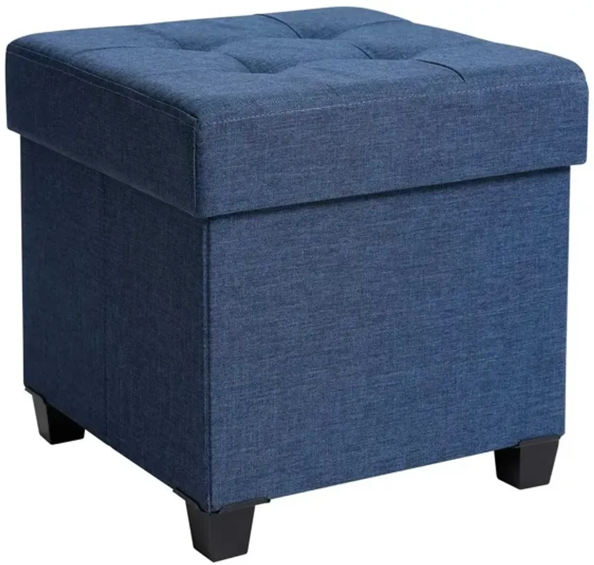 Collapsible Cube Storage Ottoman Foot Stool with Wooden Feet and Lid - Comfortable Seat with Soft Padding