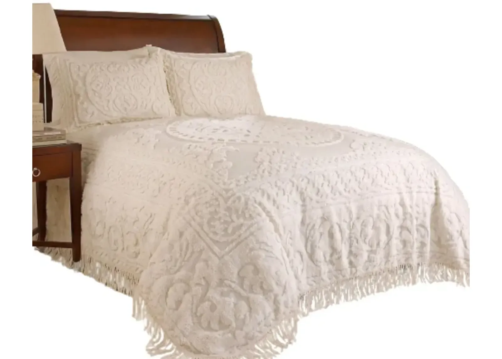 QuikFurn King size 100% Cotton Chenille Bedspread in Ivory with 2 Standard size Pillow Shams