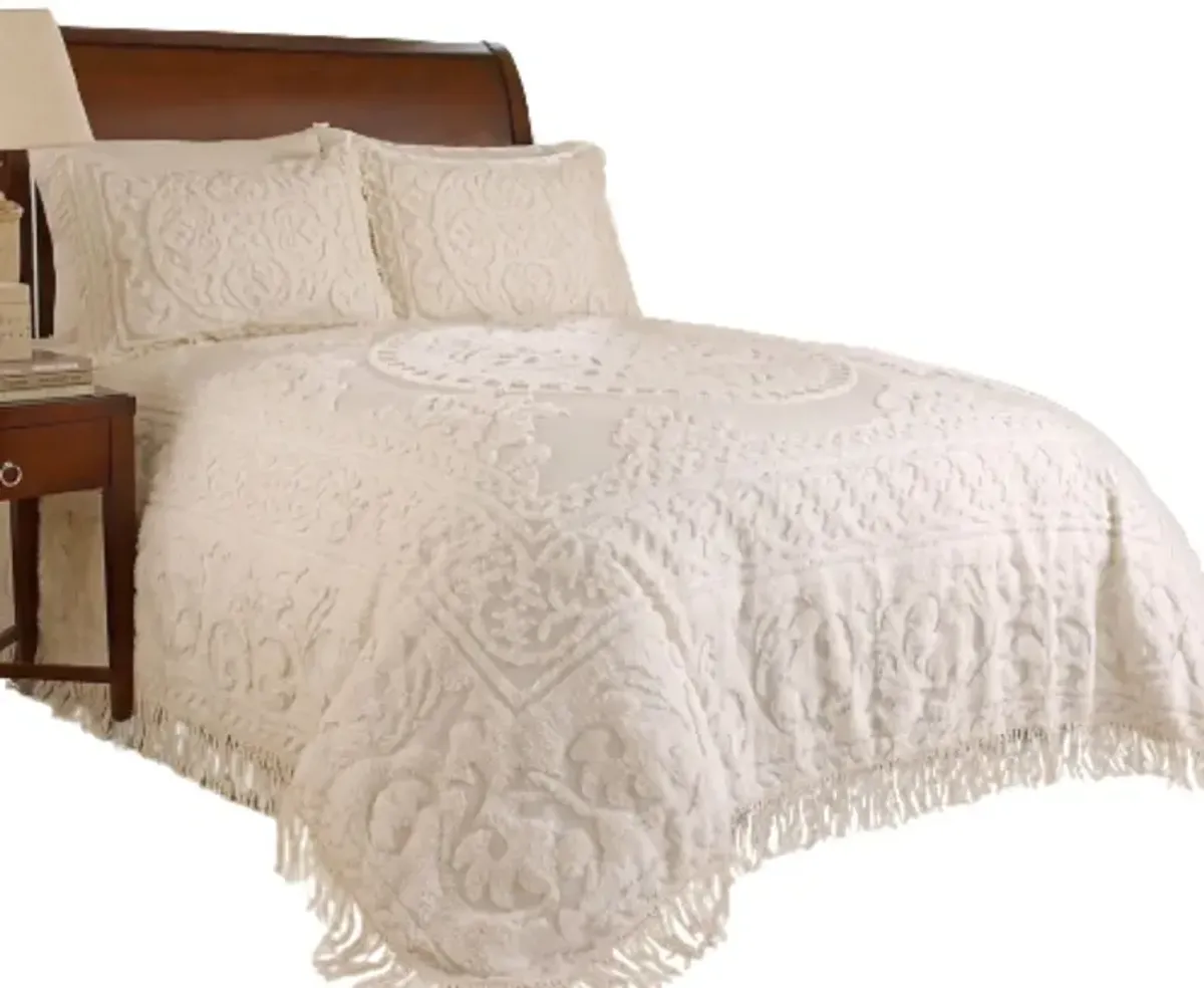 QuikFurn King size 100% Cotton Chenille Bedspread in Ivory with 2 Standard size Pillow Shams