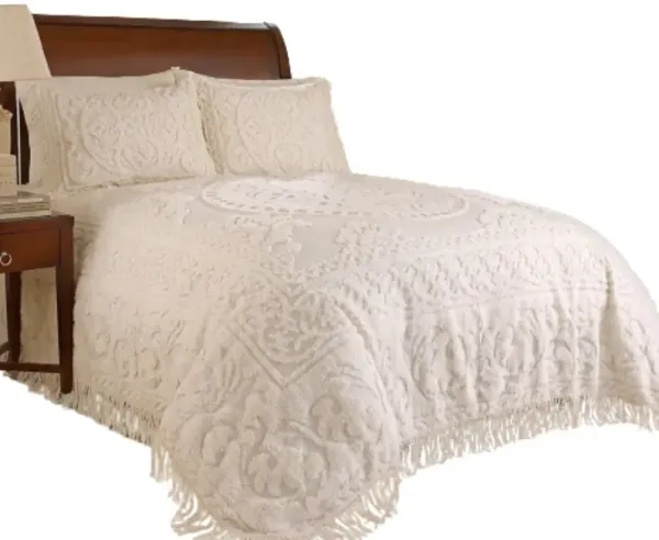 Hivvago King size 100% Cotton Chenille Bedspread in Ivory with 2 Standard size Pillow Shams