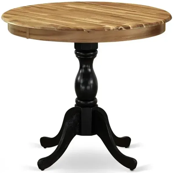 East West Furniture 1-Piece Modern Table with Round Walnut Table top and Walnut Pedestal Leg Finish