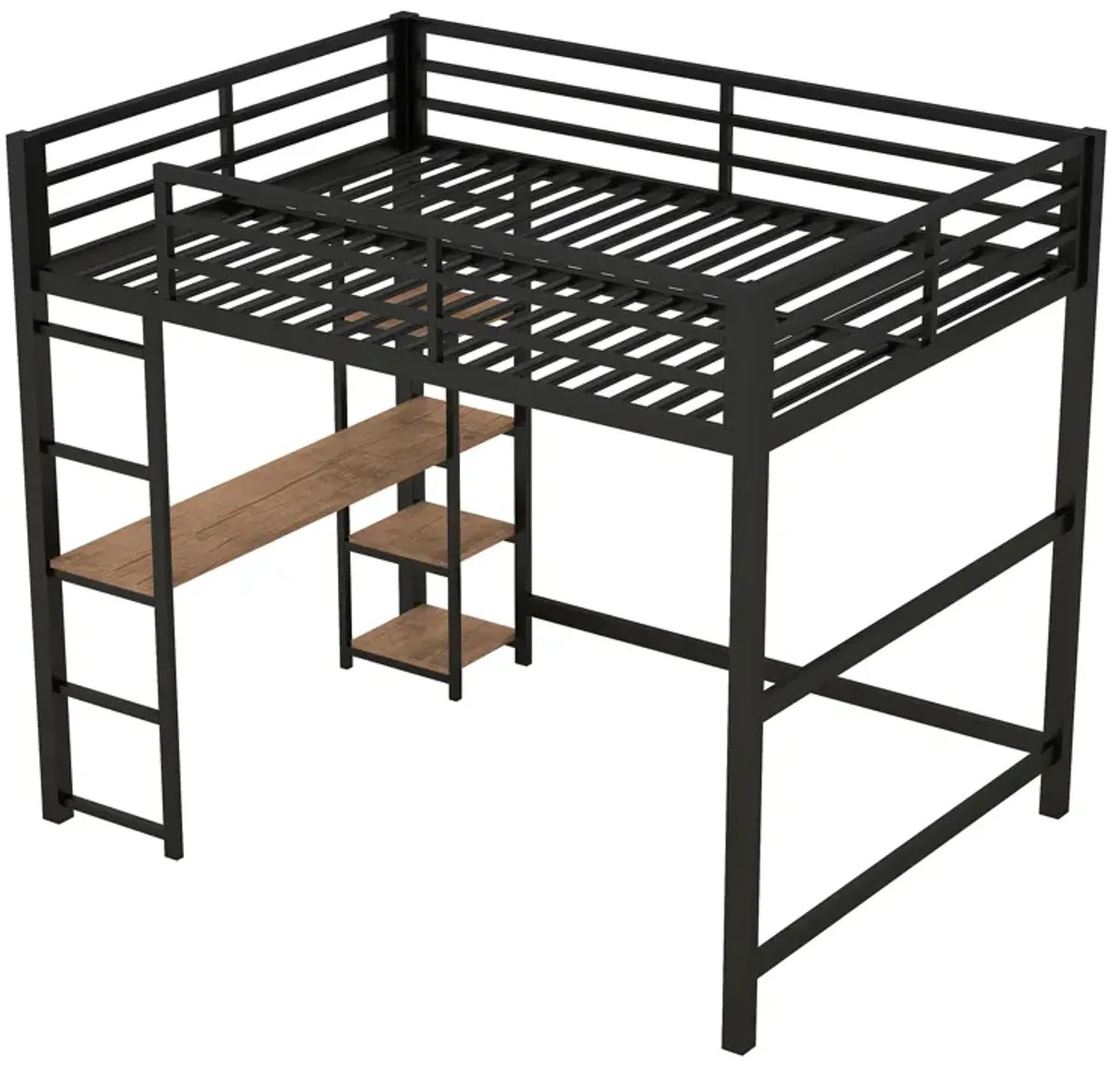 Merax Metal Loft Bed with Built-in Desk and Storage Shelves