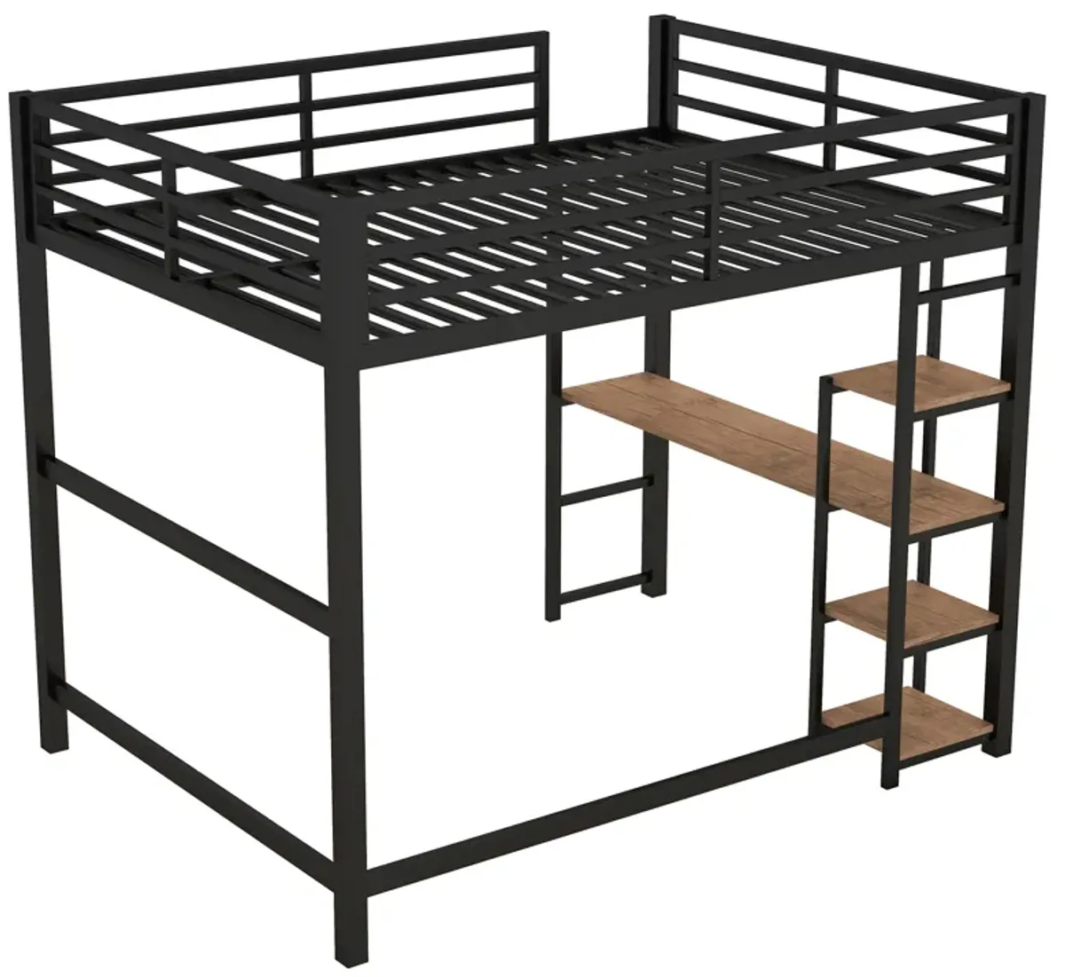 Merax Metal Loft Bed with Built-in Desk and Storage Shelves