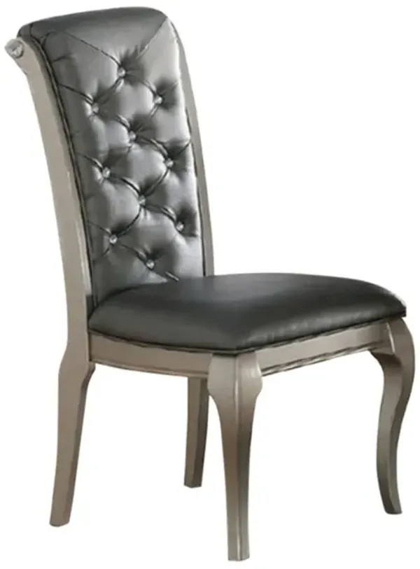 Set Of 2 Rubber Wood Dining Chair With Tufted Back, Gray And Silver