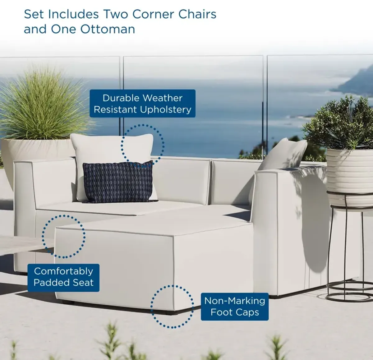 Modway - Saybrook Outdoor Patio Upholstered Loveseat and Ottoman Set