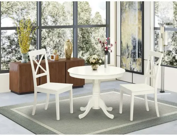 3 Pc set-Table and 2 Wood Kitchen Chairs in Linen White .