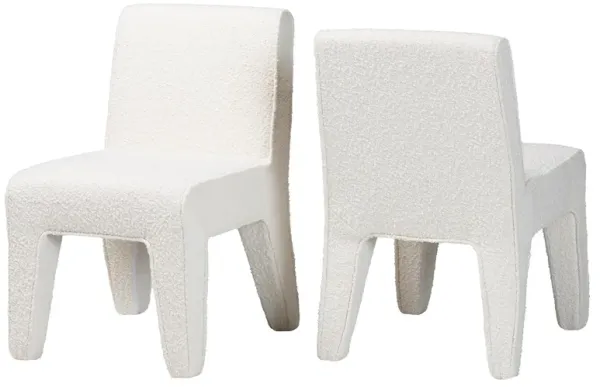 Baxton Studio Helios Boucle Dining Chair Set of 2 – Modern Armless Upholstered Accent Chair, Soft White, Minimalist Design