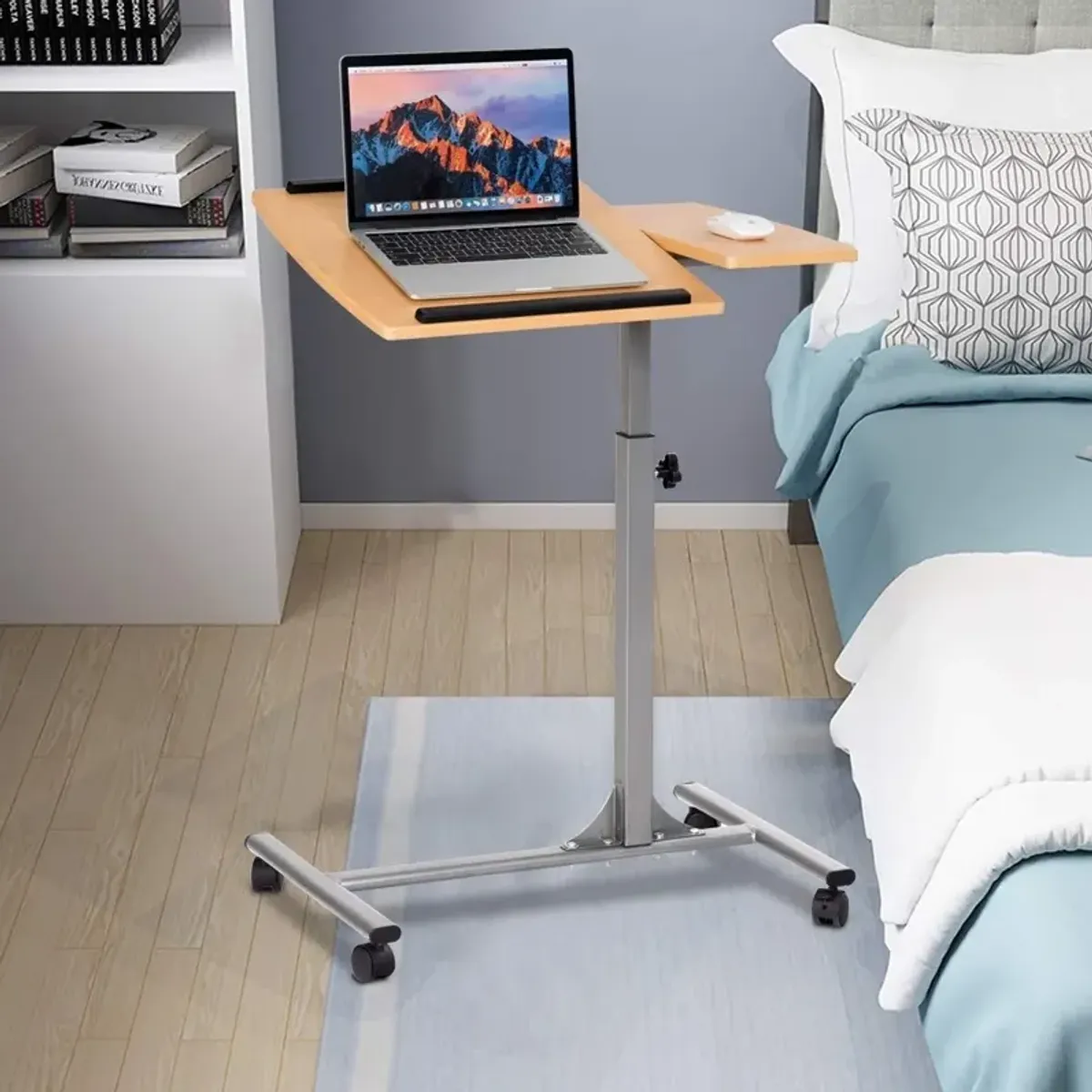 Hivvago Mobile Laptop Desk Cart on Wheels with Wood Top