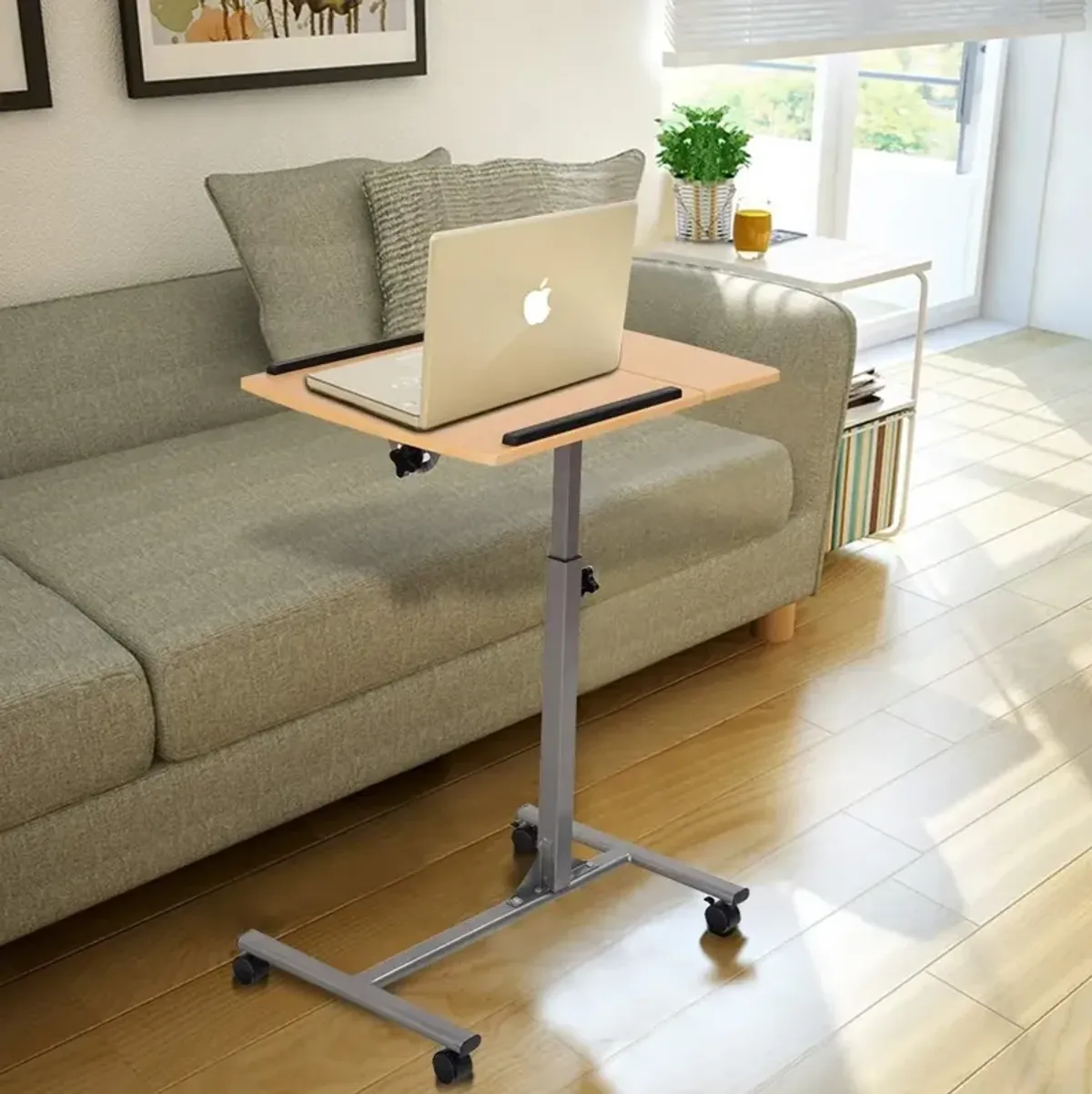 Hivvago Mobile Laptop Desk Cart on Wheels with Wood Top