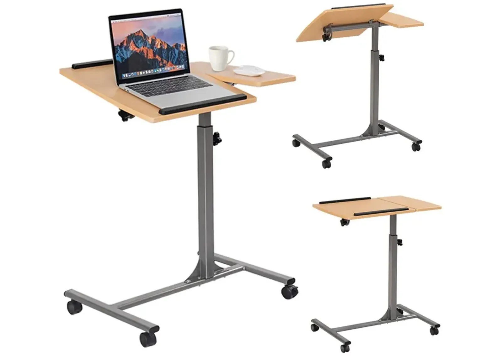 Hivvago Mobile Laptop Desk Cart on Wheels with Wood Top