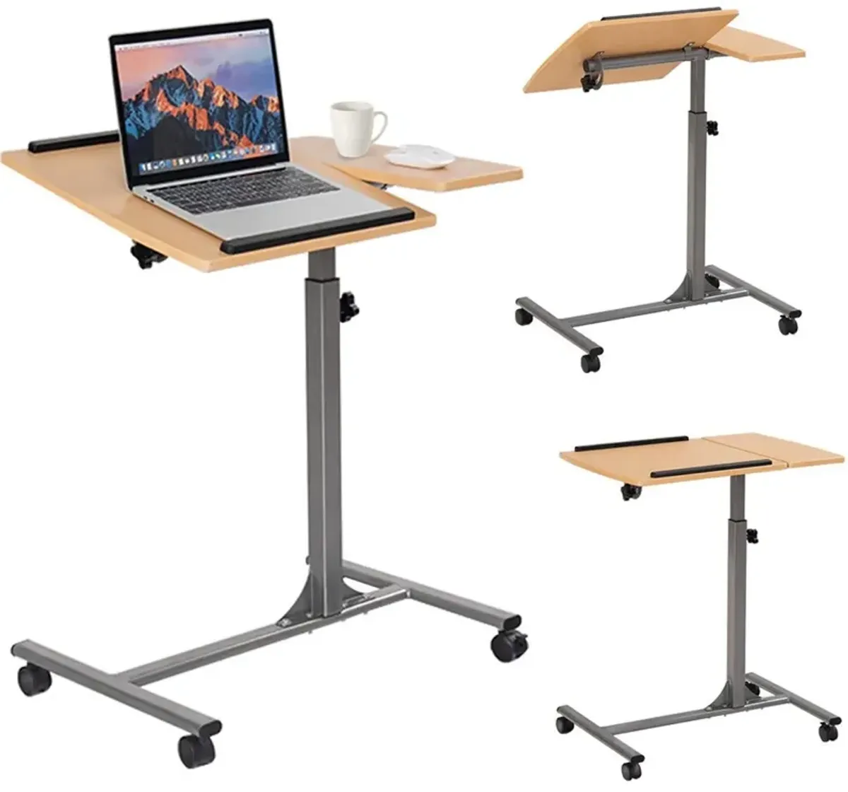 Hivvago Mobile Laptop Desk Cart on Wheels with Wood Top