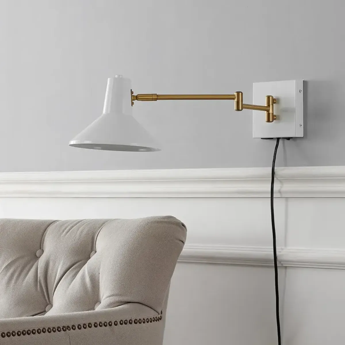 Hygge Swing Arm Modern Midcentury Iron USB Charging Port LED Sconce