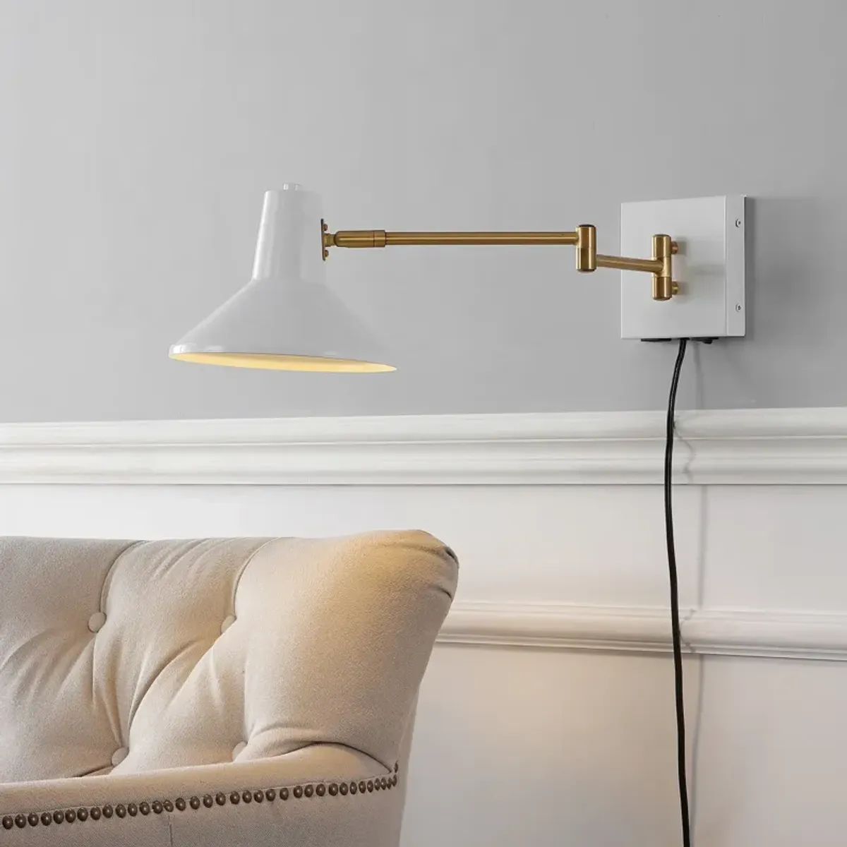 Hygge Swing Arm Modern Midcentury Iron USB Charging Port LED Sconce