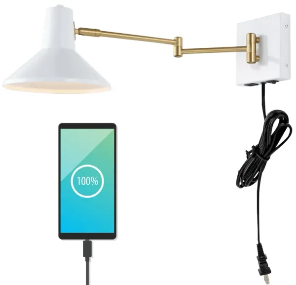 Hygge Swing Arm Modern Midcentury Iron USB Charging Port LED Sconce
