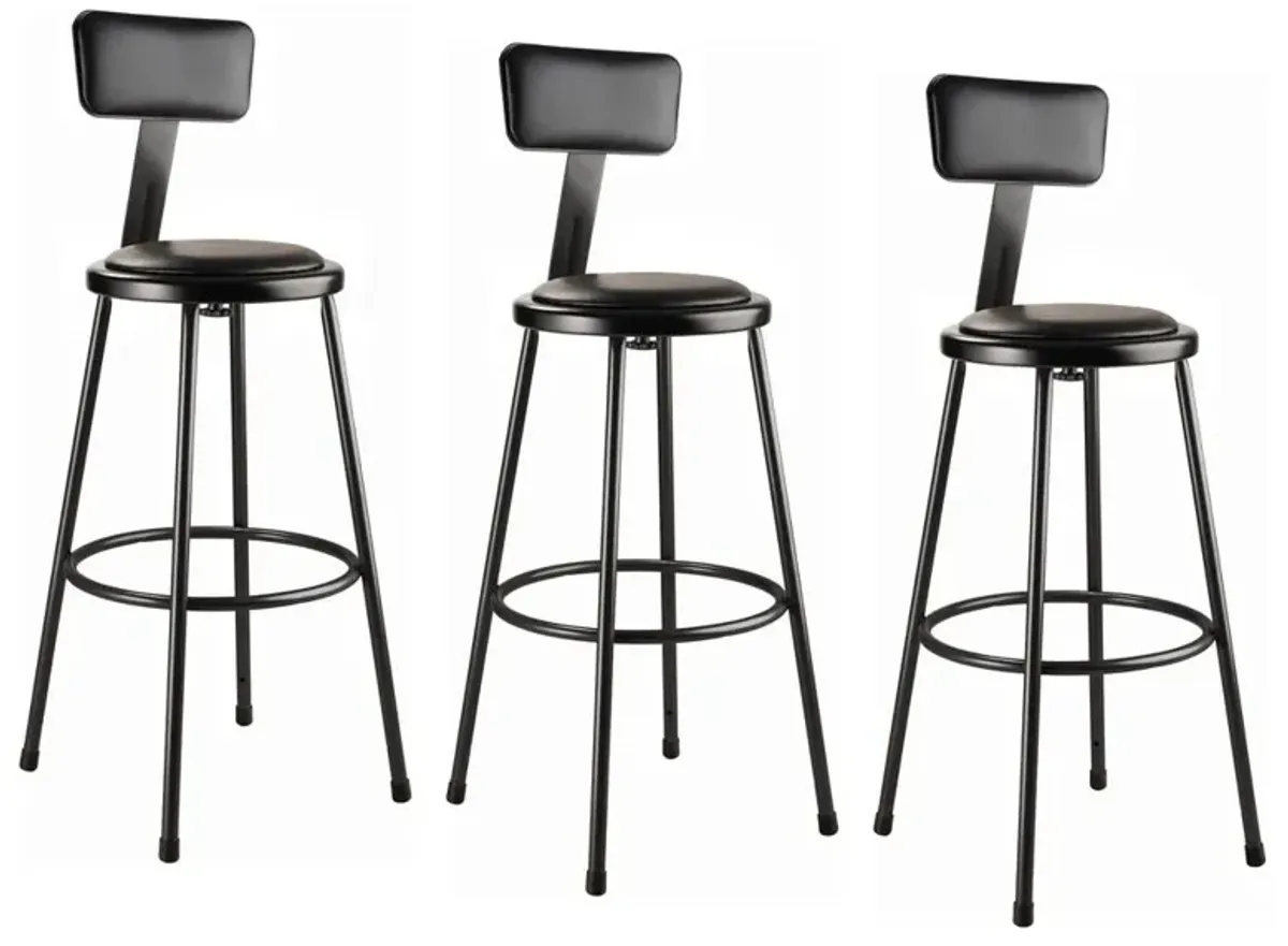 NPS® 30" Heavy Duty Vinyl Padded Steel Stool With Backrest, Black