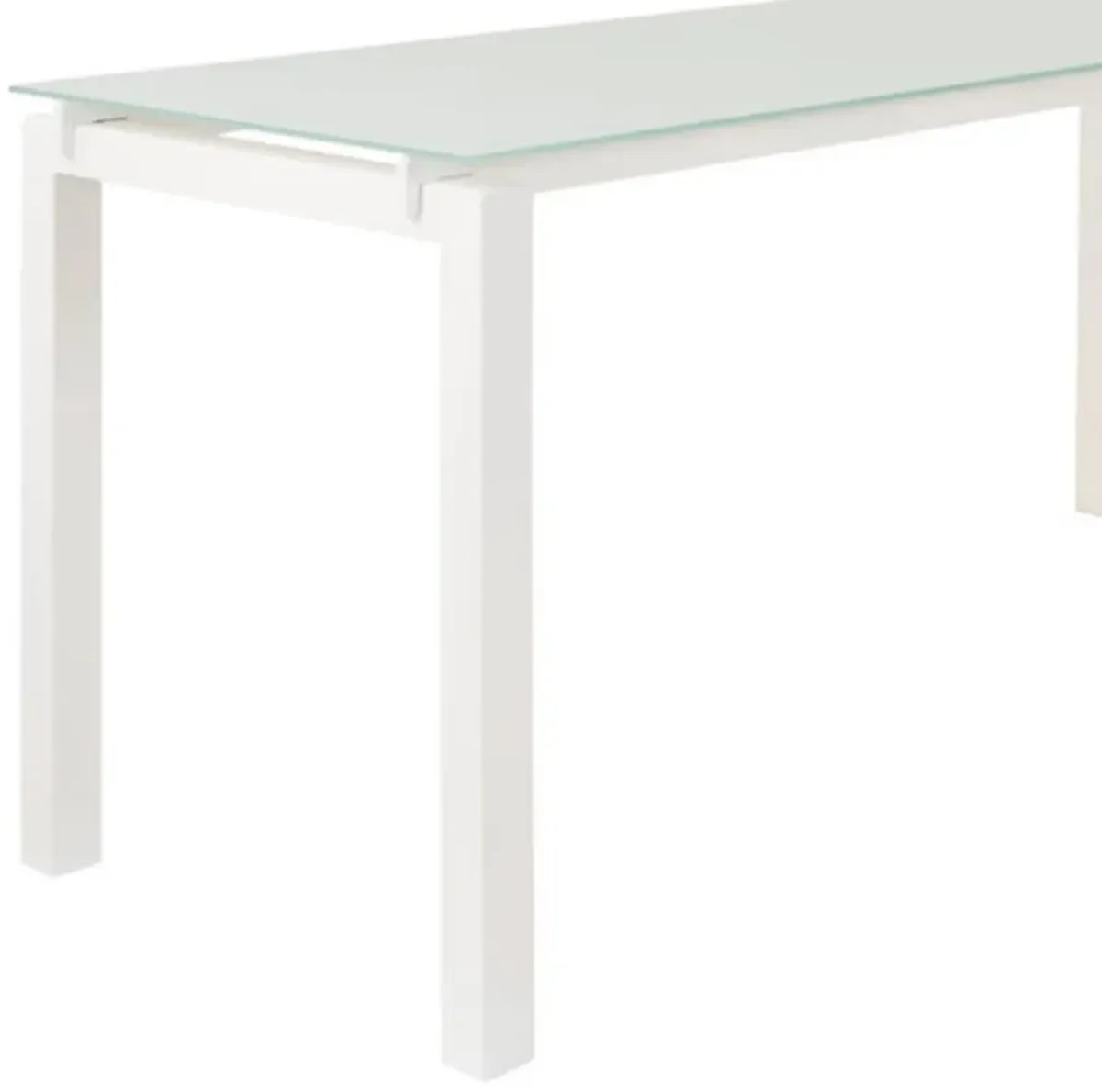 Metal L Shape Desk with Frosted Glass Top and Block Legs, White-Benzara