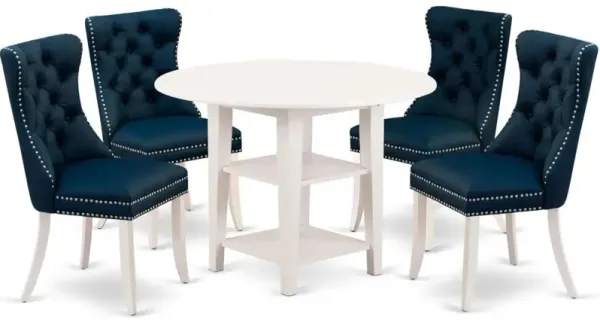 5 Piece Kitchen Set Consists of a Round Dining Table with Dropleaf & Shelves