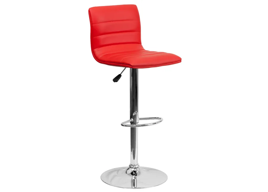 Flash Furniture Vincent Modern Red Vinyl Adjustable Bar Stool with Back, Swivel Stool with Chrome Pedestal Base and Footrest