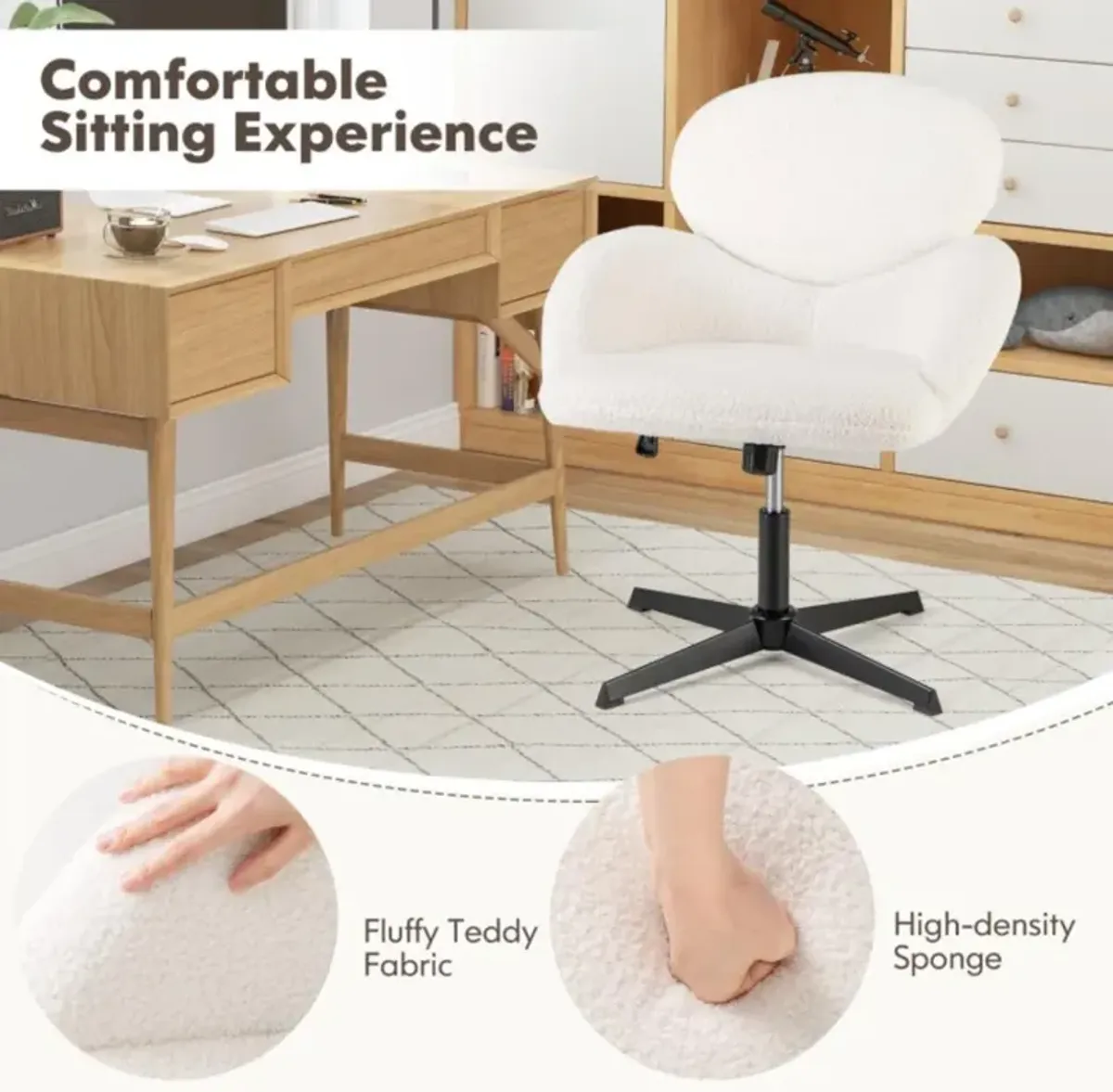 Hivvago Swivel Cross Legged Chair with Adjustable Height and Rocking Function-White