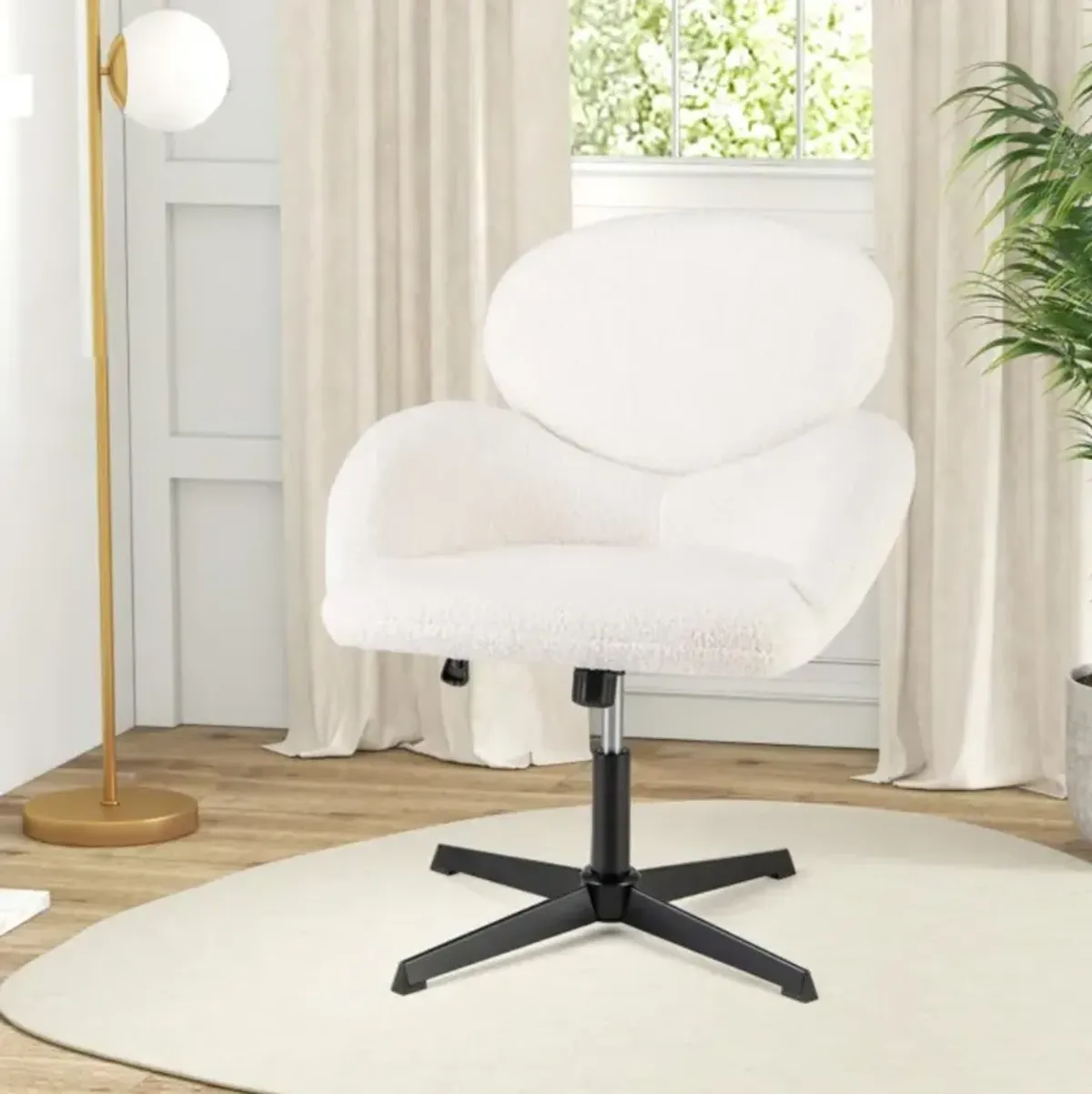 Hivvago Swivel Cross Legged Chair with Adjustable Height and Rocking Function-White