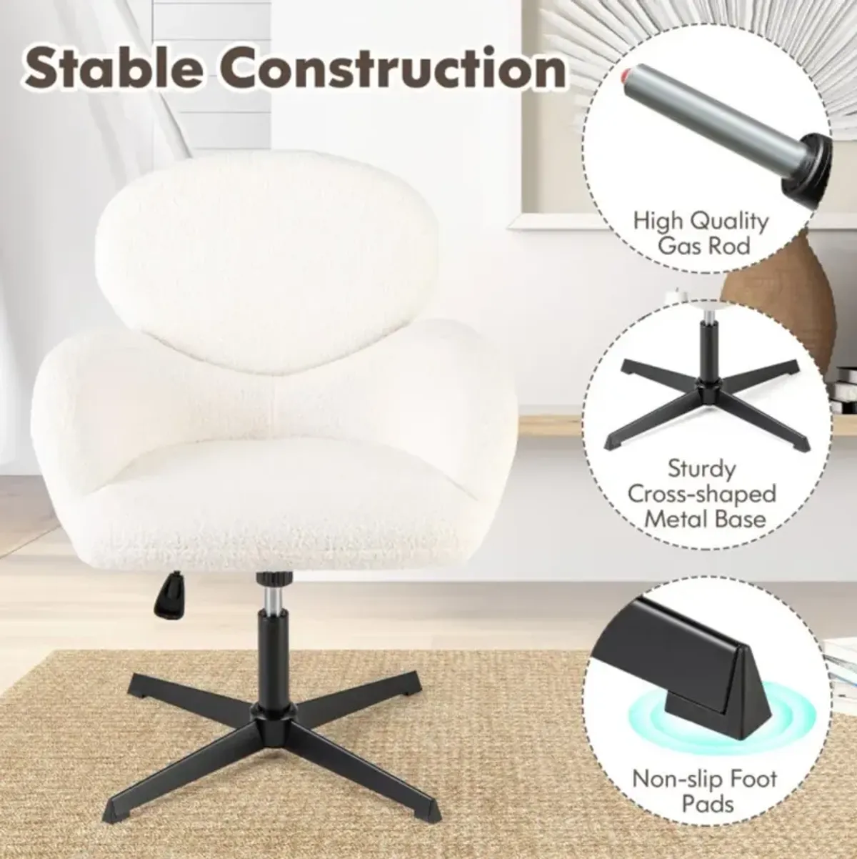 Hivvago Swivel Cross Legged Chair with Adjustable Height and Rocking Function-White