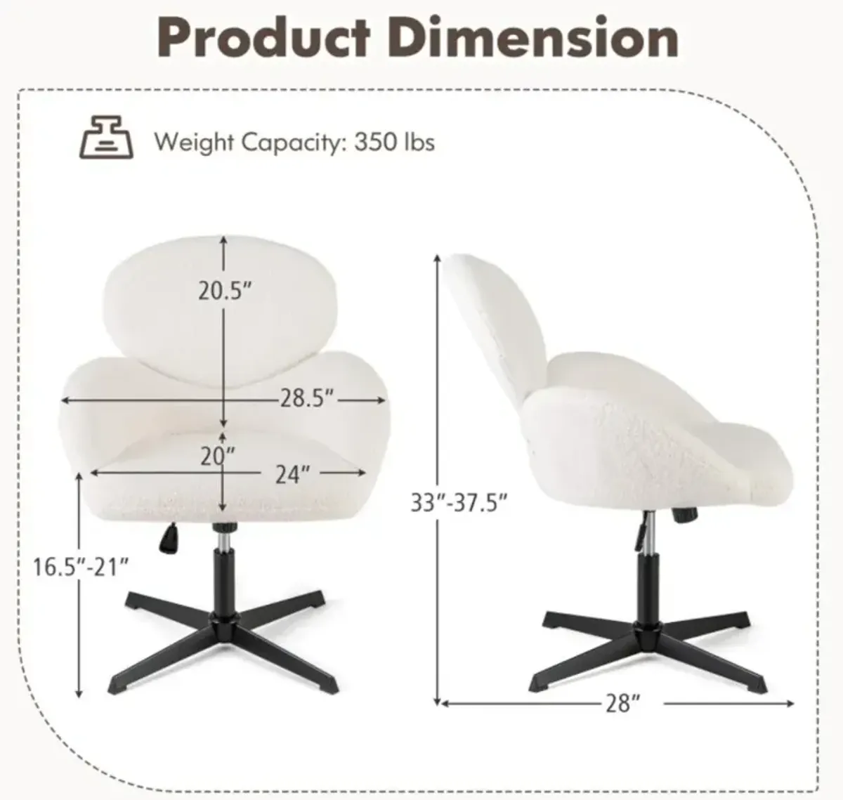 Hivvago Swivel Cross Legged Chair with Adjustable Height and Rocking Function-White