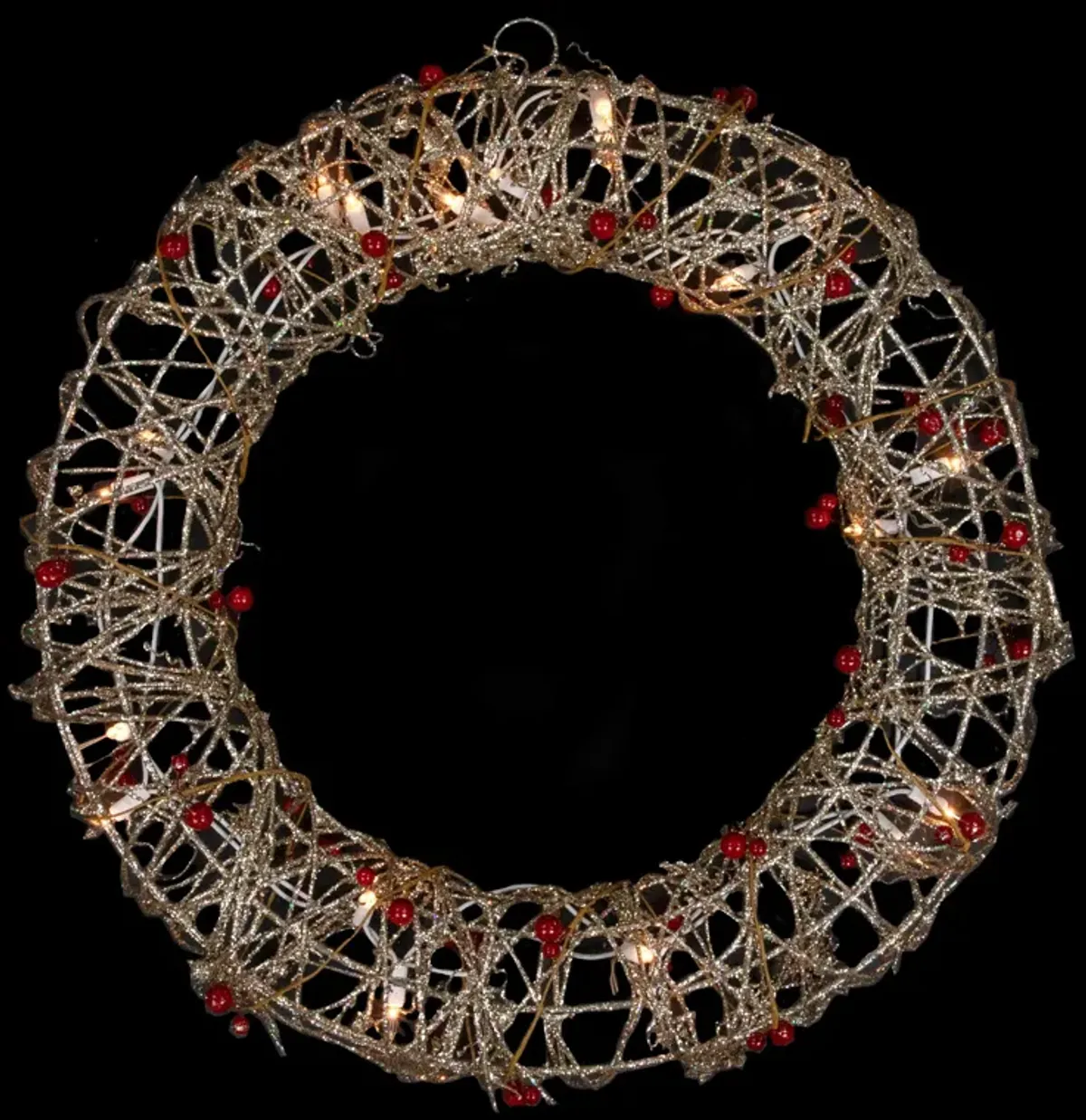 Pre-Lit Champagne Gold Glittered Rattan Berry Artificial Christmas Wreath - 18-Inch  Clear Lights