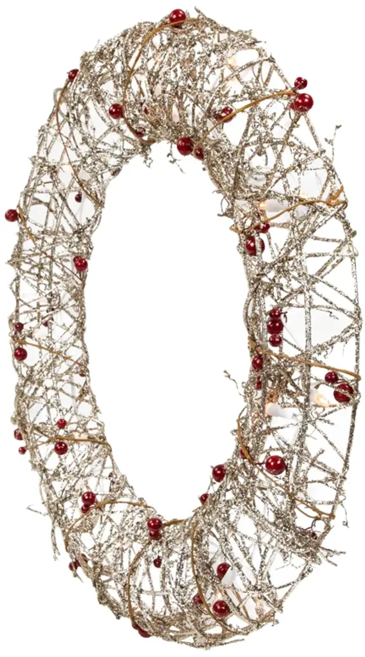 Pre-Lit Champagne Gold Glittered Rattan Berry Artificial Christmas Wreath - 18-Inch  Clear Lights