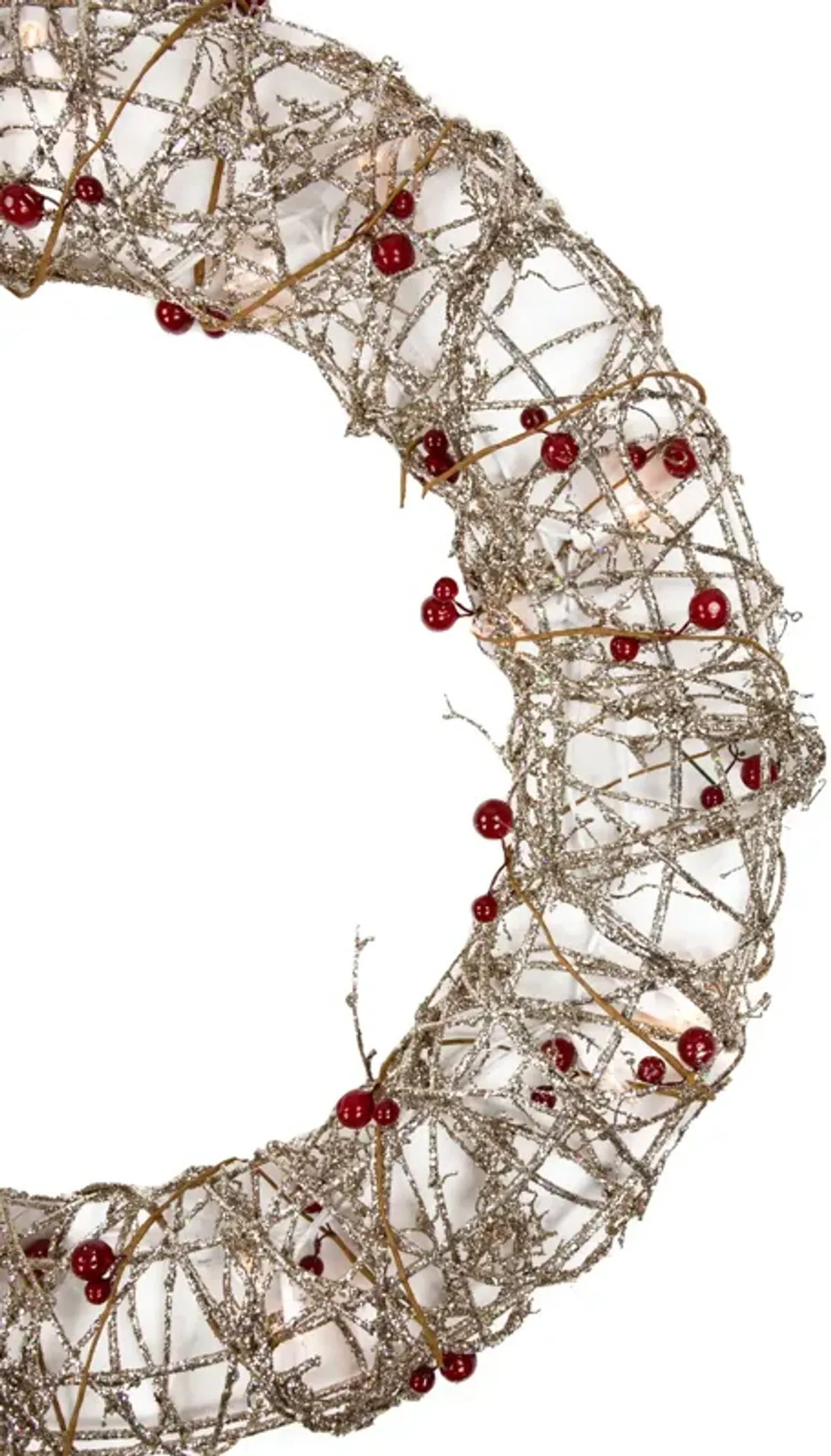 Pre-Lit Champagne Gold Glittered Rattan Berry Artificial Christmas Wreath - 18-Inch  Clear Lights