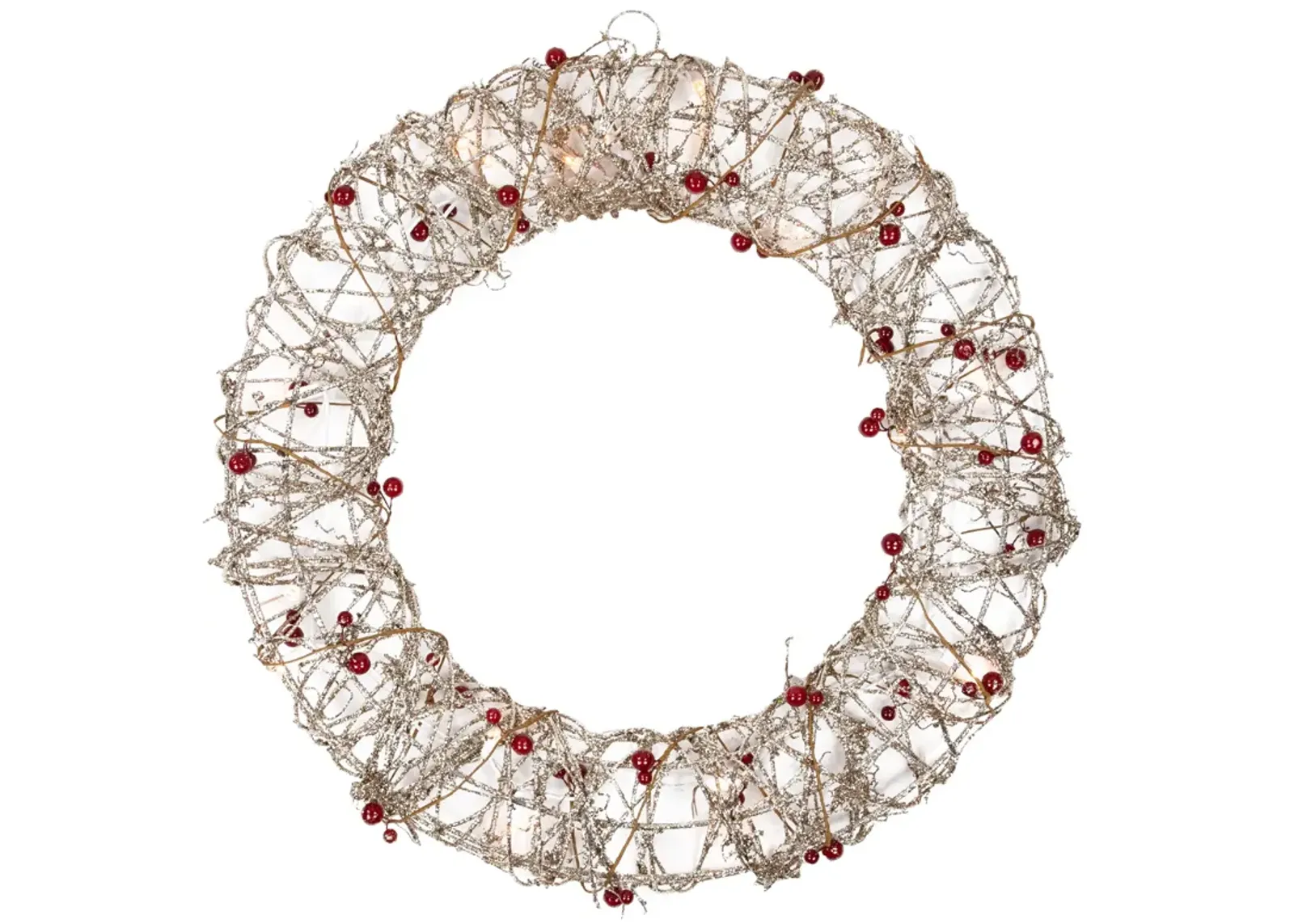 Pre-Lit Champagne Gold Glittered Rattan Berry Artificial Christmas Wreath - 18-Inch  Clear Lights