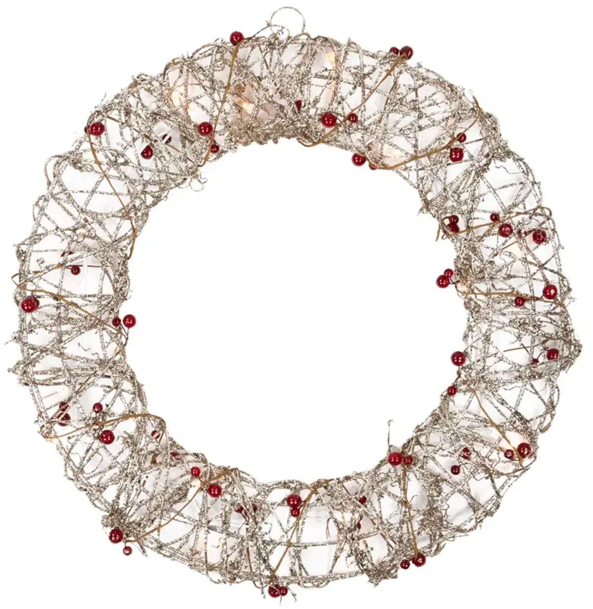 Pre-Lit Champagne Gold Glittered Rattan Berry Artificial Christmas Wreath - 18-Inch  Clear Lights