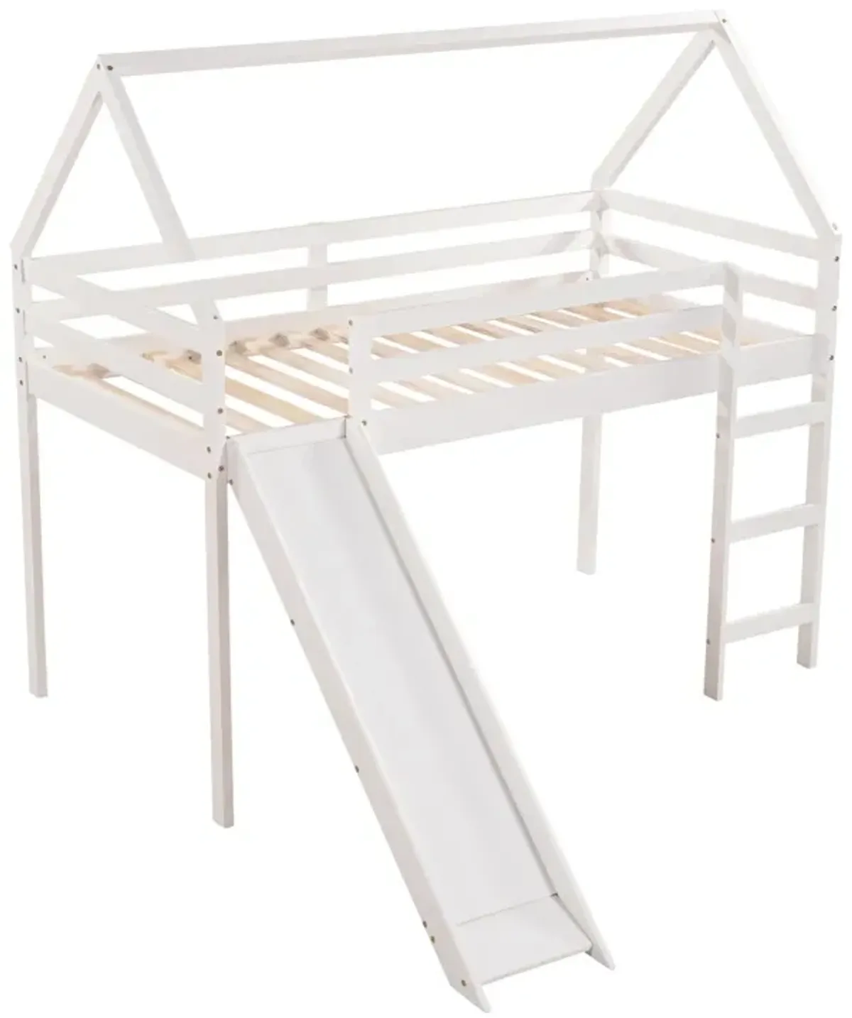 Twin Size Loft Bed with Slide, House Bed with Slide