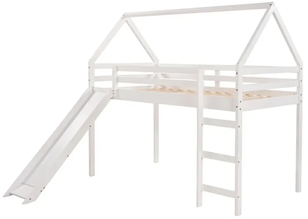 Twin Size Loft Bed with Slide, House Bed with Slide