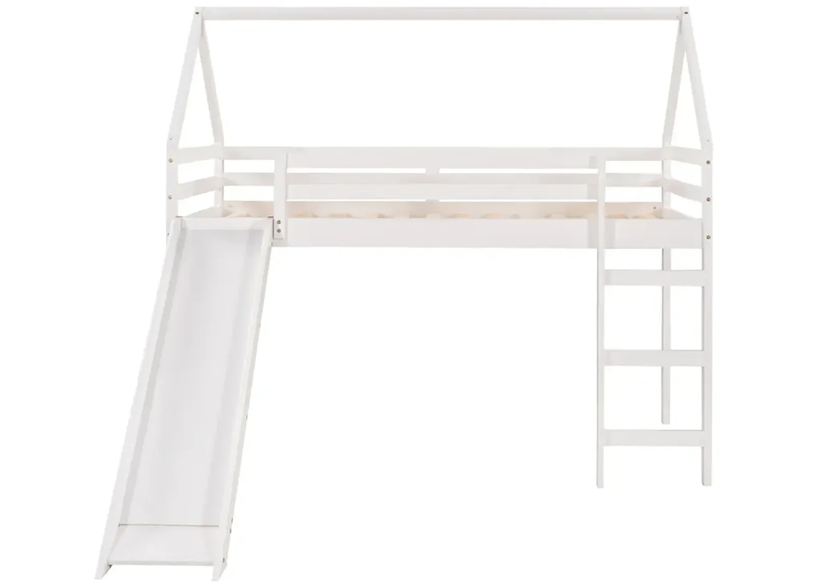 Twin Size Loft Bed with Slide, House Bed with Slide