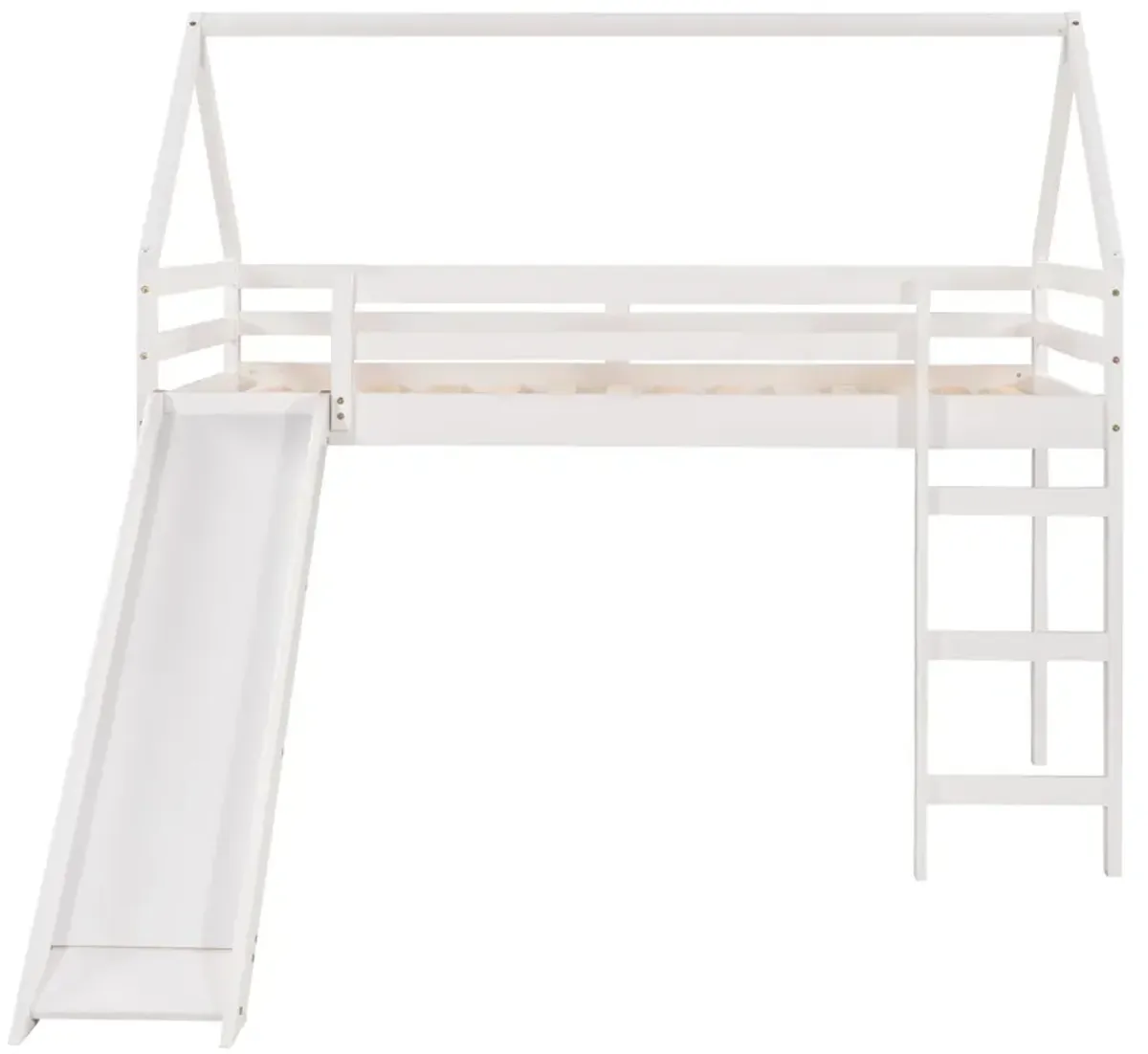 Twin Size Loft Bed with Slide, House Bed with Slide