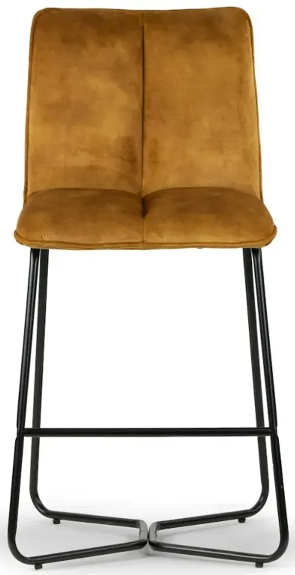 Glamour Home Set of 2 Avent Capuccino Brown Fabric Counter Stool with Black Metal Legs