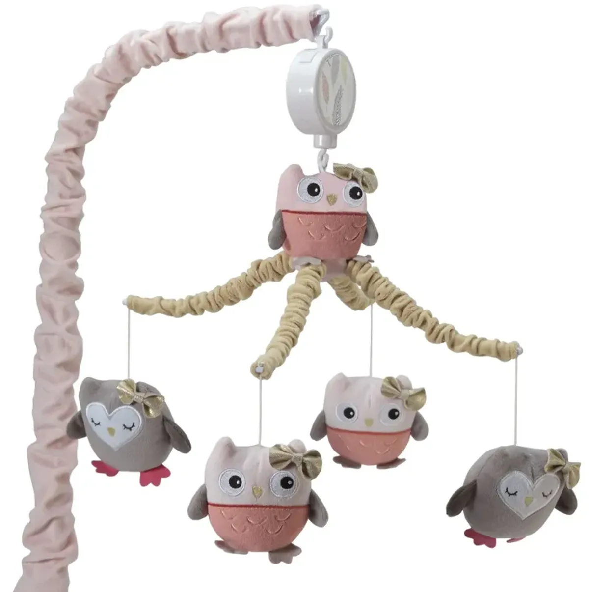 Lambs & Ivy Family Tree Pink/Gray/Tan Owl Musical Baby Crib Mobile