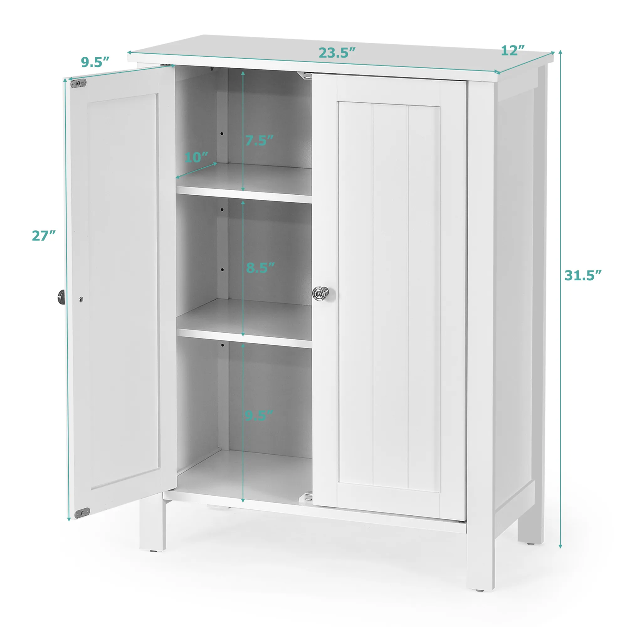 Costway 2-Door Bathroom Floor Storage Cabinet Space Saver Organizer White