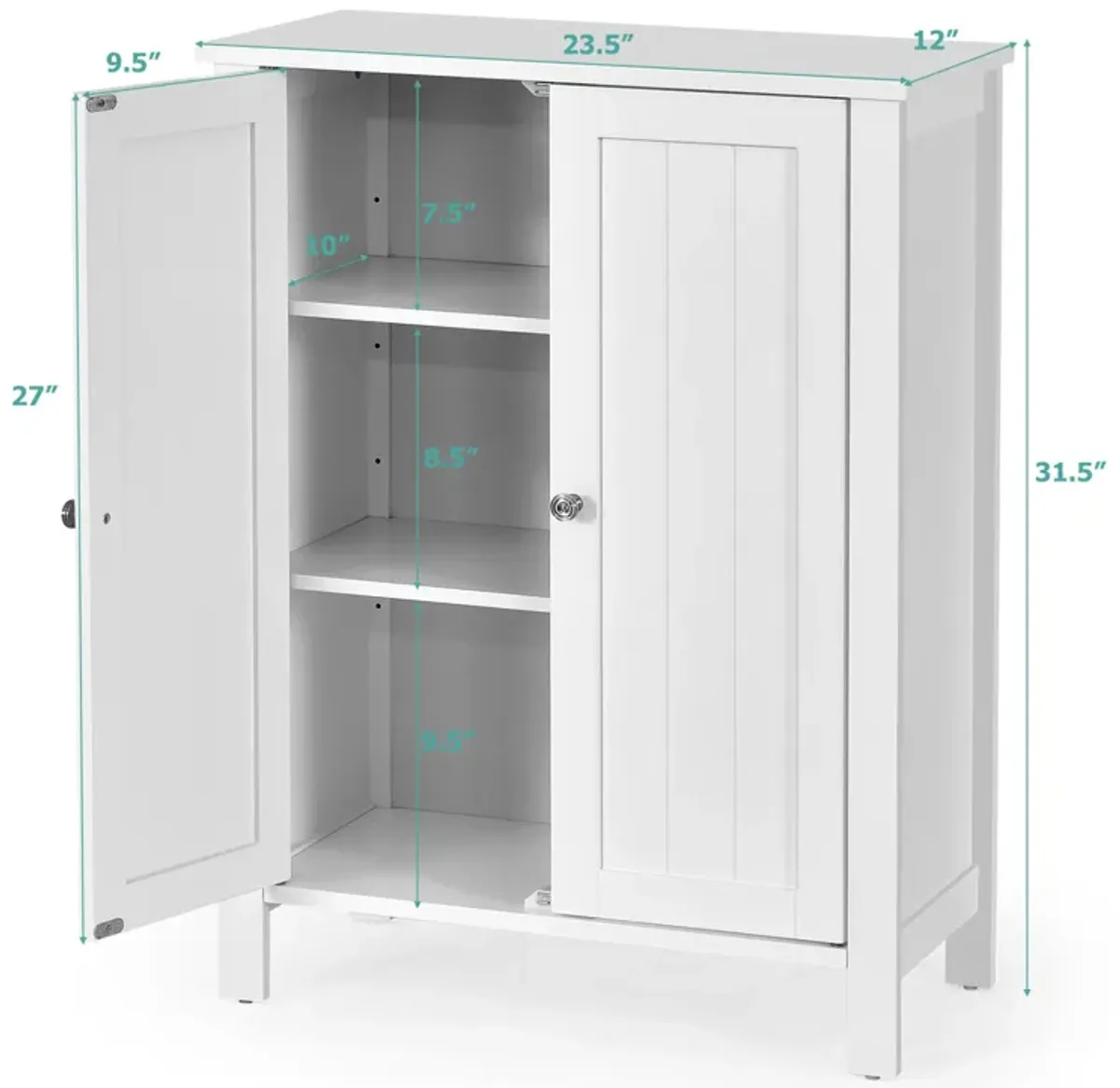 Costway 2-Door Bathroom Floor Storage Cabinet Space Saver Organizer White