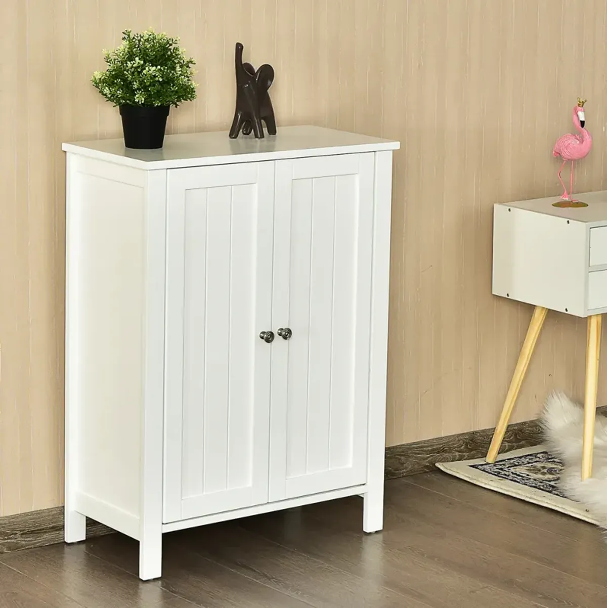 Costway 2-Door Bathroom Floor Storage Cabinet Space Saver Organizer White